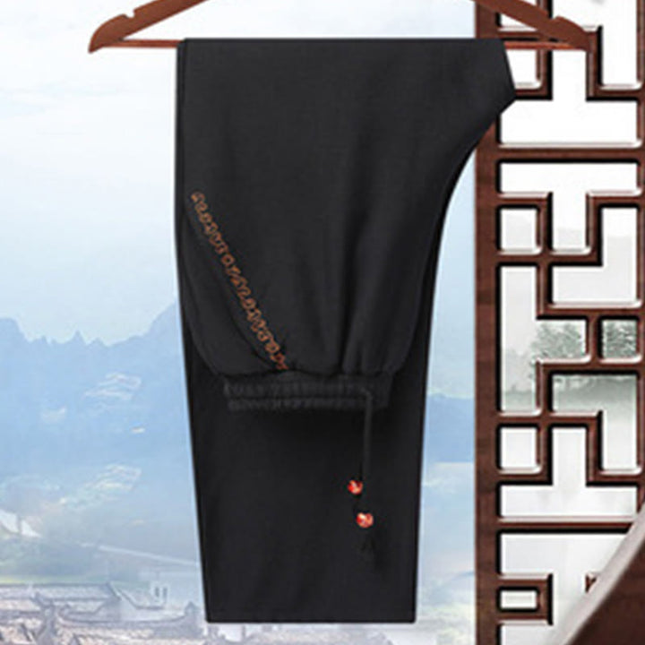 Buddha Stones Embroider Dragon Turned Sleeves Casual Frog-button Polyester Fiber Men's Jacket Shirt Pants Clothing - Black Pants(Fleece) - US/UK/AU42，EU52 (3XL) - image 23