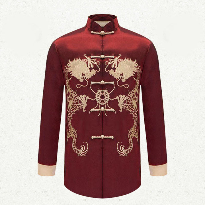 Buddha Stones Embroider Dragon Turned Sleeves Casual Frog-button Polyester Fiber Men's Jacket Shirt Pants Clothing - image 7