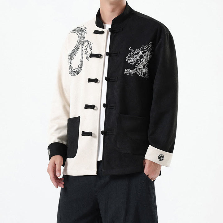 Buddha Stones Dragon Embroidery Casual Frog-button Cotton Men's Jacket Shirt Clothing - image 8