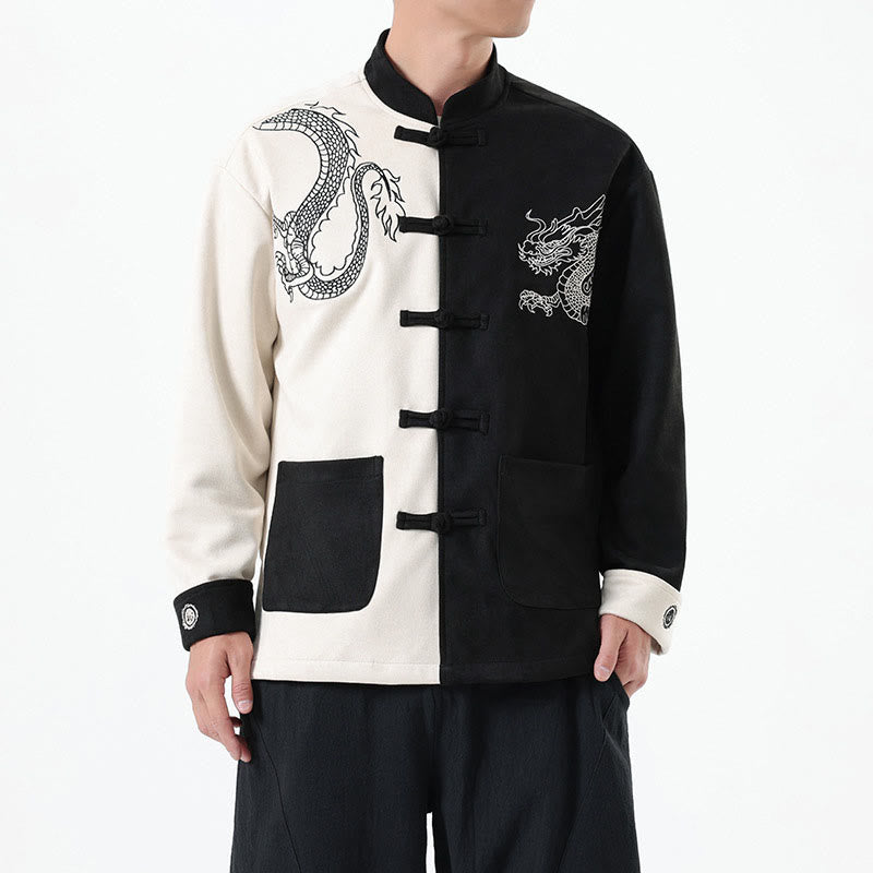 Buddha Stones Dragon Embroidery Casual Frog-button Cotton Men's Jacket Shirt Clothing - image 3