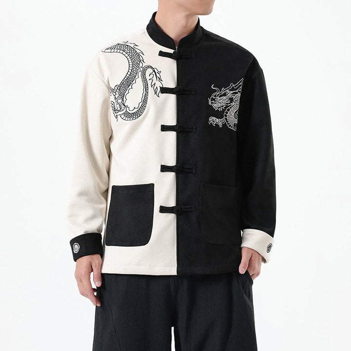Buddha Stones Dragon Embroidery Casual Frog-button Cotton Men's Jacket Shirt Clothing - image 3
