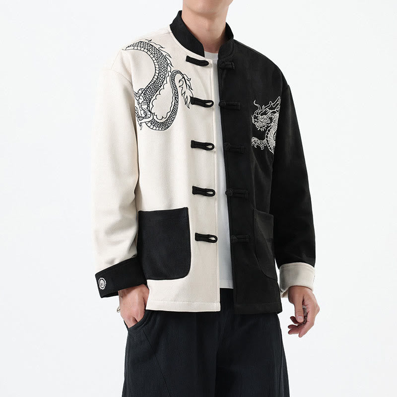 Buddha Stones Dragon Embroidery Casual Frog-button Cotton Men's Jacket Shirt Clothing - image 7