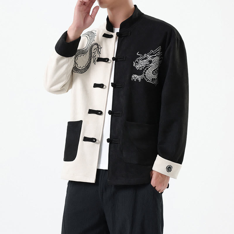 Buddha Stones Dragon Embroidery Casual Frog-button Cotton Men's Jacket Shirt Clothing - image 12