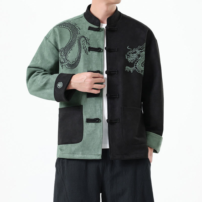 Buddha Stones Dragon Embroidery Casual Frog-button Cotton Men's Jacket Shirt Clothing - image 19