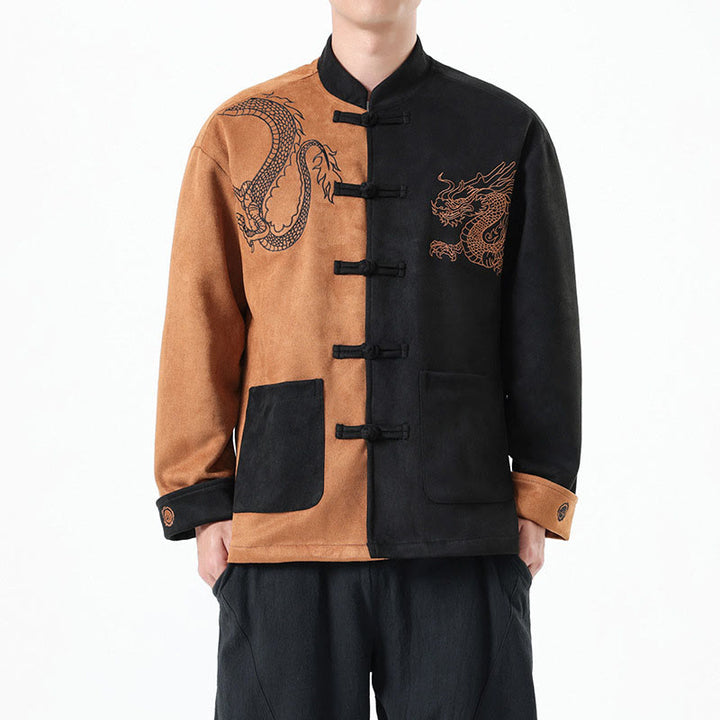 Buddha Stones Dragon Embroidery Casual Frog-button Cotton Men's Jacket Shirt Clothing - image 27