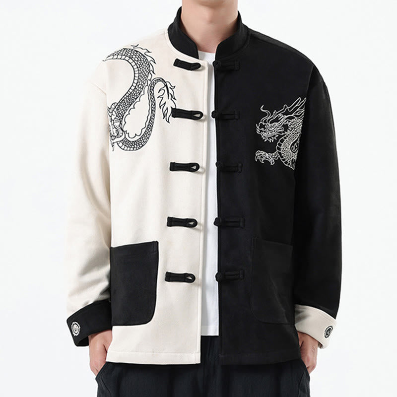 Buddha Stones Dragon Embroidery Casual Frog-button Cotton Men's Jacket Shirt Clothing - image 4