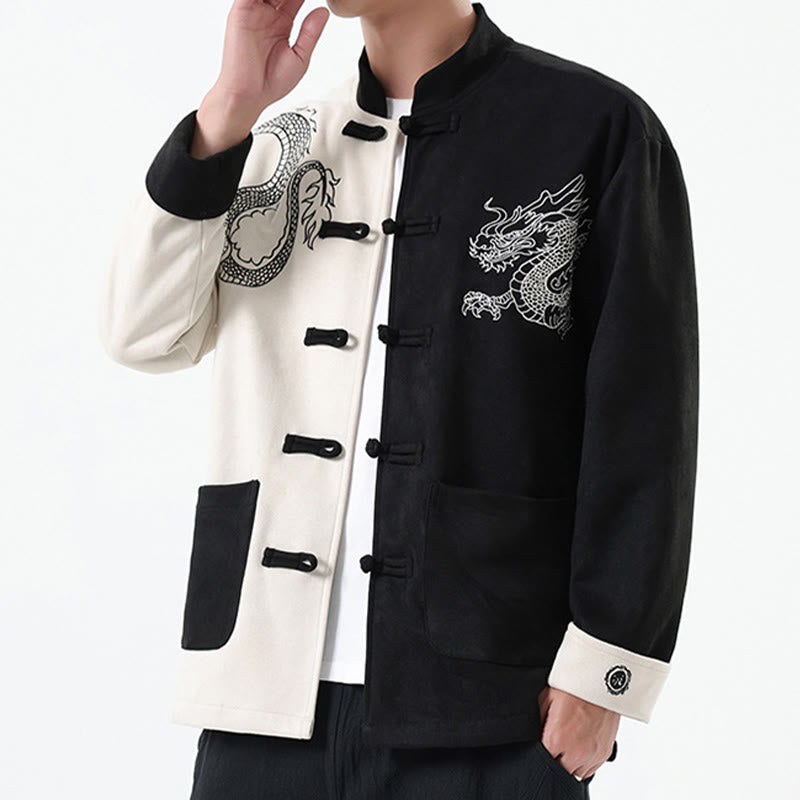 Buddha Stones Dragon Embroidery Casual Frog-button Cotton Men's Jacket Shirt Clothing - image 9