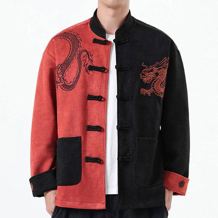 Buddha Stones Dragon Embroidery Casual Frog-button Cotton Men's Jacket Shirt Clothing - LightCoral - US/UK/AU46，EU56 (5XL) - image 34