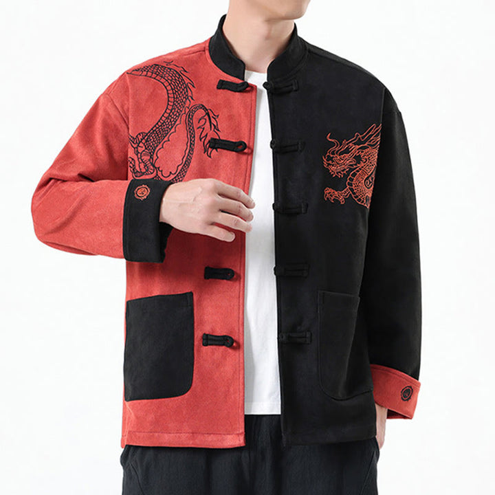 Buddha Stones Dragon Embroidery Casual Frog-button Cotton Men's Jacket Shirt Clothing - image 40