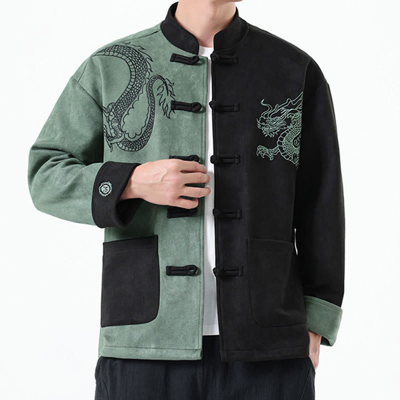 Buddha Stones Dragon Embroidery Casual Frog-button Cotton Men's Jacket Shirt Clothing - image 14