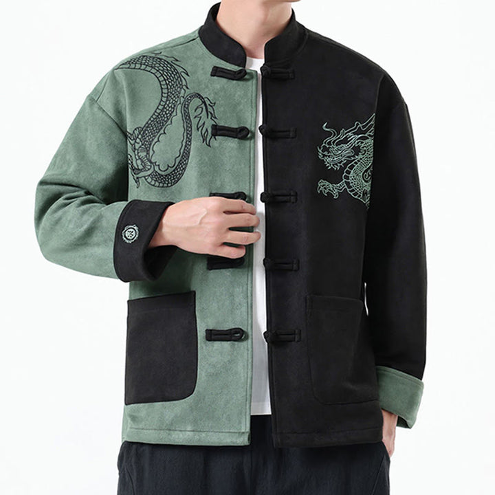 Buddha Stones Dragon Embroidery Casual Frog-button Cotton Men's Jacket Shirt Clothing - image 14