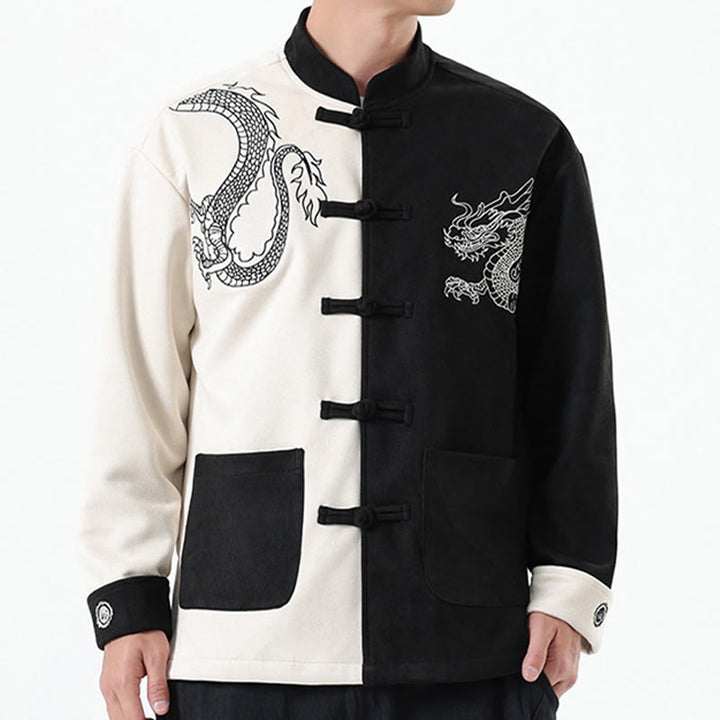 Buddha Stones Dragon Embroidery Casual Frog-button Cotton Men's Jacket Shirt Clothing - image 11