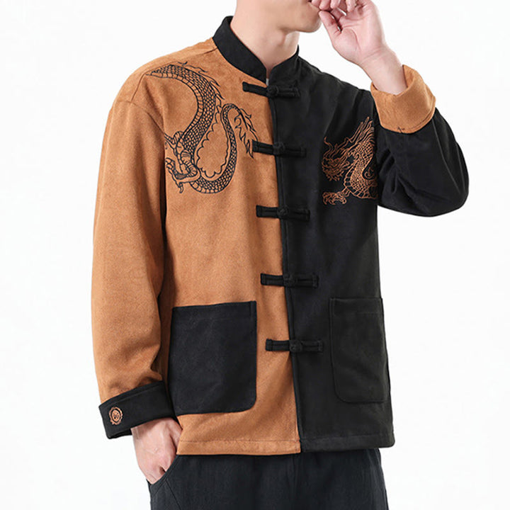Buddha Stones Dragon Embroidery Casual Frog-button Cotton Men's Jacket Shirt Clothing - image 31