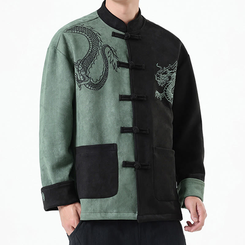 Buddha Stones Dragon Embroidery Casual Frog-button Cotton Men's Jacket Shirt Clothing - image 17