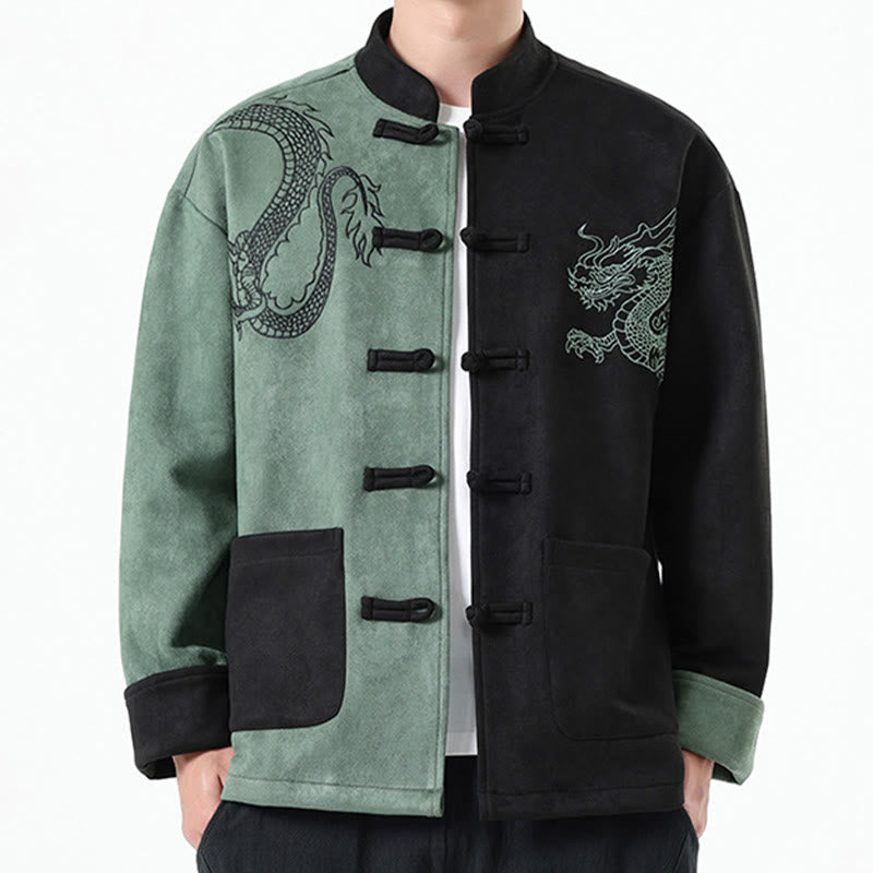 Buddha Stones Dragon Embroidery Casual Frog-button Cotton Men's Jacket Shirt Clothing - MediumSeaGreen - US/UK/AU46，EU56 (5XL) - image 13