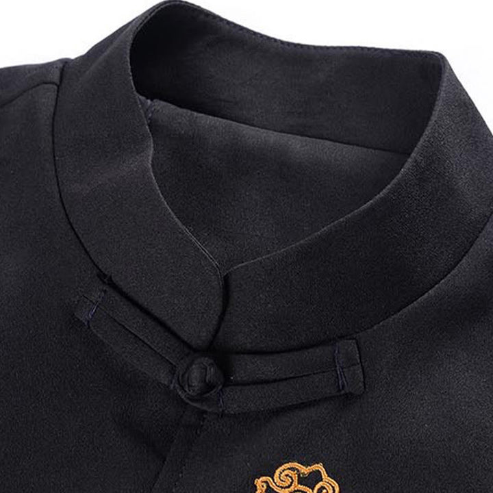 Buddha Stones Dragon Embroidery Frog-button Polyester Men's Jacket Shirt Clothing With Pockets - image 8