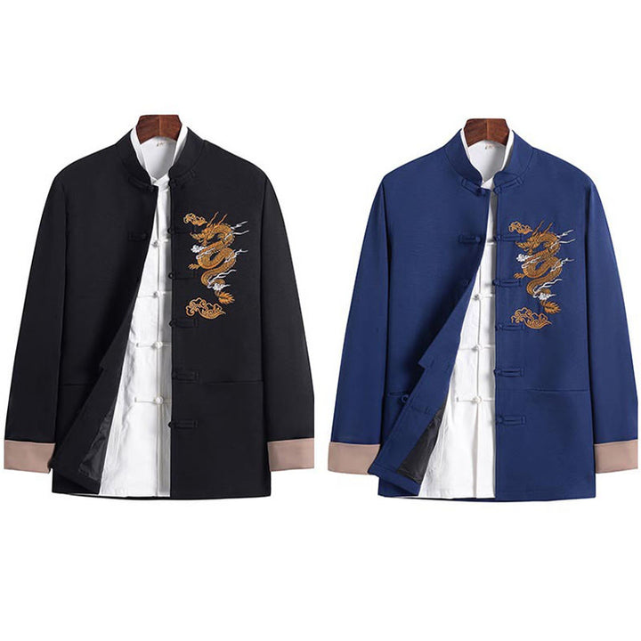 Buddha Stones Dragon Embroidery Frog-button Polyester Men's Jacket Shirt Clothing With Pockets - image 21