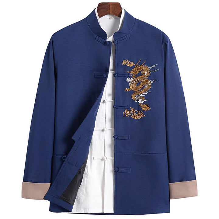 Buddha Stones Dragon Embroidery Frog-button Polyester Men's Jacket Shirt Clothing With Pockets - image 20