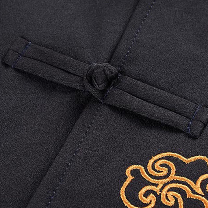 Buddha Stones Dragon Embroidery Frog-button Polyester Men's Jacket Shirt Clothing With Pockets - image 11
