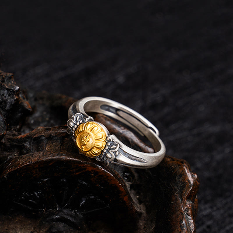 Buddha Stones 925 Sterling Silver Plated Gold Bodhisattva Tara Protection Adjustable Ring - image 1