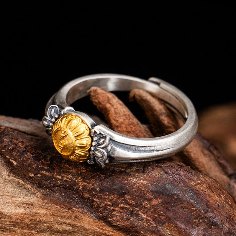 Buddha Stones 925 Sterling Silver Plated Gold Bodhisattva Tara Protection Adjustable Ring - image 4