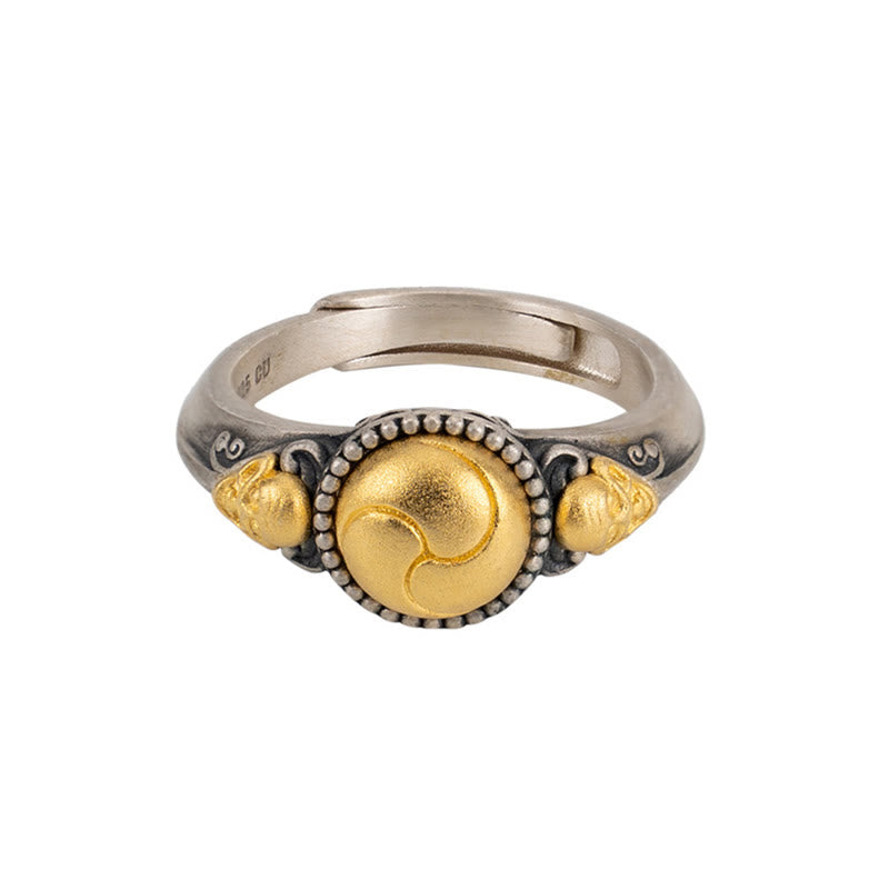 Buddha Stones 925 Sterling Silver Plated Gold Skeleton Balance Adjustable Ring