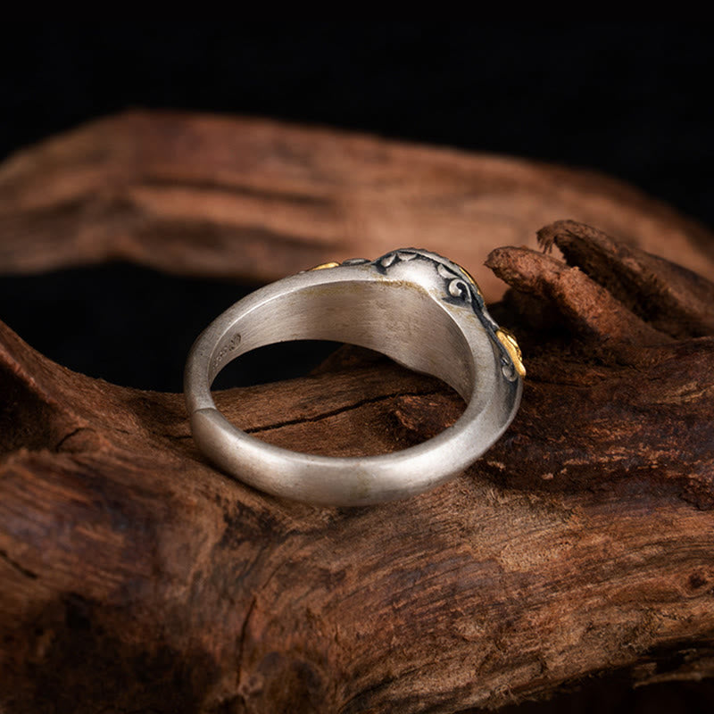 Buddha Stones 925 Sterling Silver Plated Gold Skeleton Balance Adjustable Ring - image 2