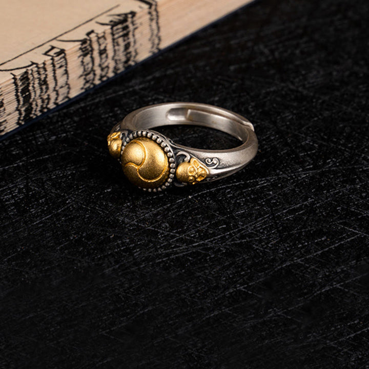Buddha Stones 925 Sterling Silver Plated Gold Skeleton Balance Adjustable Ring - image 8