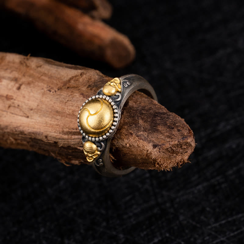 Buddha Stones 925 Sterling Silver Plated Gold Skeleton Balance Adjustable Ring - image 1