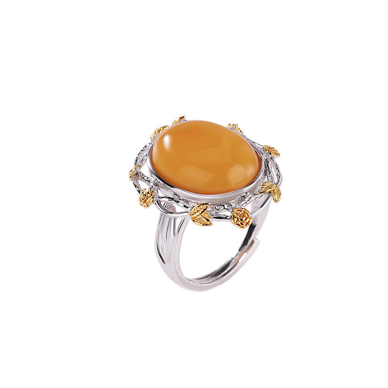 Buddha Stones 990 Sterling Silver Plated Gold Amber Focus Adjustable Ring - image 4