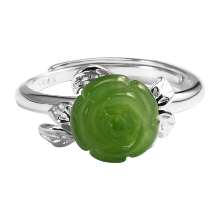 Buddha Stones 925 Sterling Silver Jade Green Rose Luck Adjustable Ring - image 11