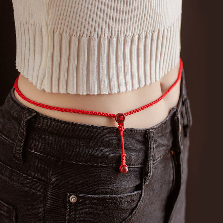 Buddha Stones Natural Cinnabar Calm Blessing Red String Belly Chain