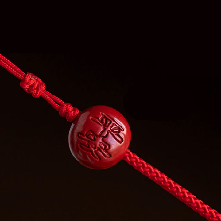 Buddha Stones Natural Cinnabar Chinese Zodiac Gourd Calm Blessing Red String Belly Chain