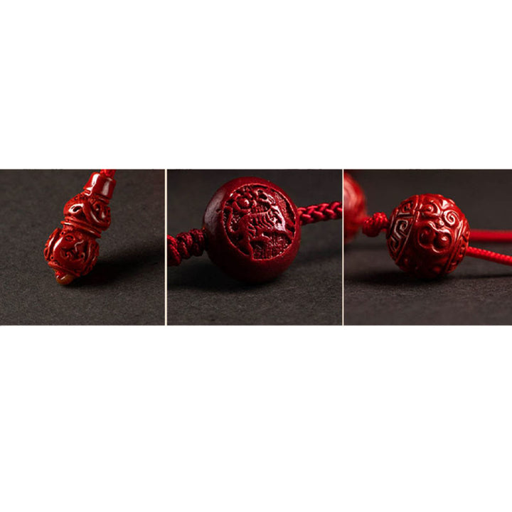 Buddha Stones Natural Cinnabar Chinese Zodiac Gourd Calm Blessing Red String Belly Chain