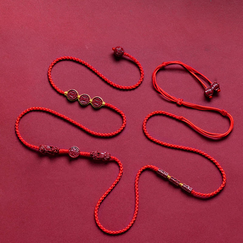 Buddha Stones Natural Cinnabar PiXiu Calm Blessing Red String Belly Chain