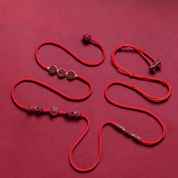 Buddha Stones Natural Cinnabar PiXiu Calm Blessing Red String Belly Chain