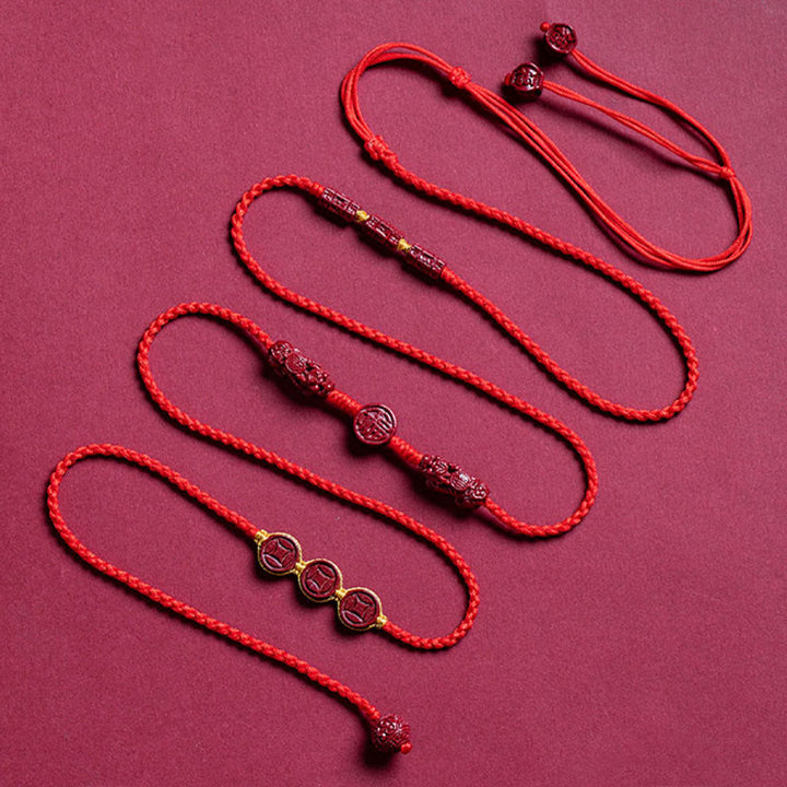 Buddha Stones Natural Cinnabar PiXiu Calm Blessing Red String Belly Chain