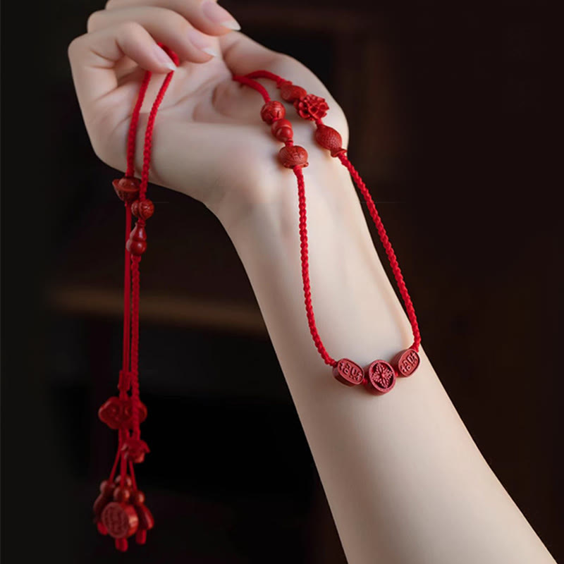 Buddha Stones Natural Cinnabar Calm Blessing Red String Belly Chain