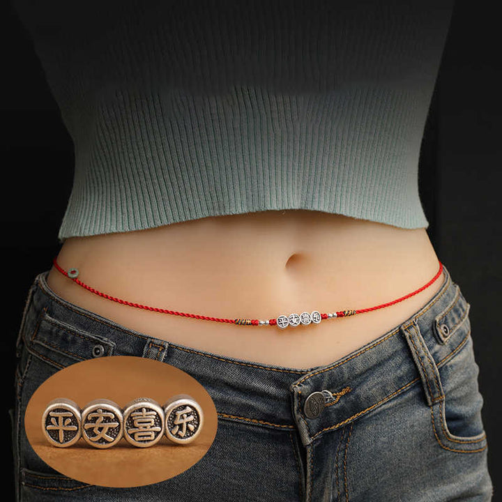 Buddha Stones 999 Sterling Silver Blessing Red String Belly Chain