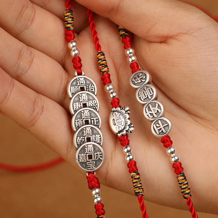 Buddha Stones 999 Sterling Silver Blessing Red String Belly Chain