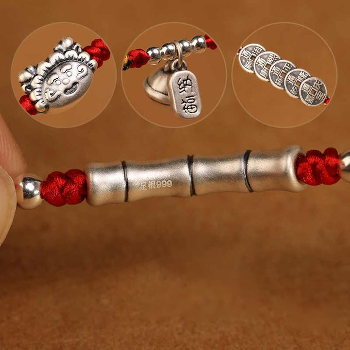 Buddha Stones 999 Sterling Silver Blessing Red String Belly Chain