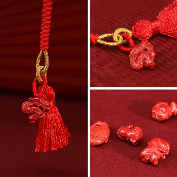 Buddha Stones Natural Cinnabar Dragon Blessing Red String Belly Chain