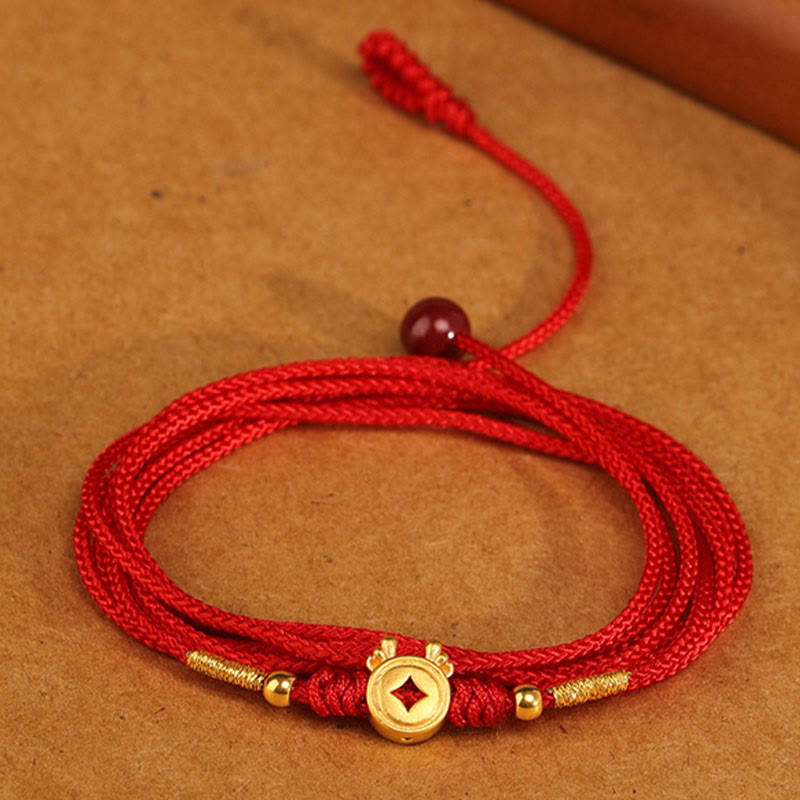 Buddha Stone 999 Solid Gold Red String Belly Chain