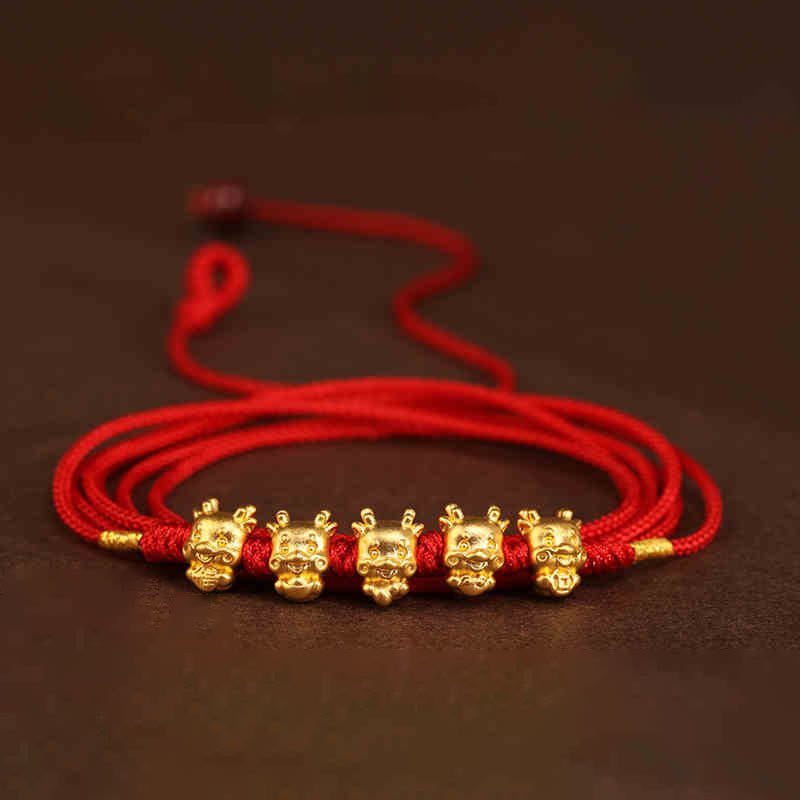 Buddha Stone 999 Solid Gold Red String Belly Chain