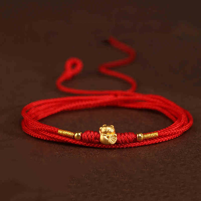 Buddha Stone 999 Solid Gold Red String Belly Chain