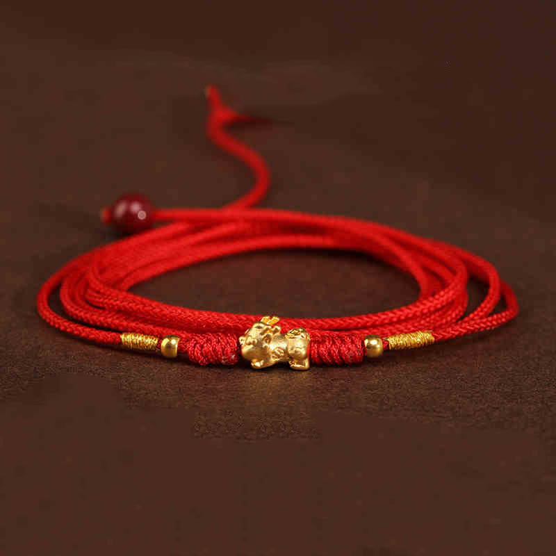 Buddha Stone 999 Solid Gold Red String Belly Chain