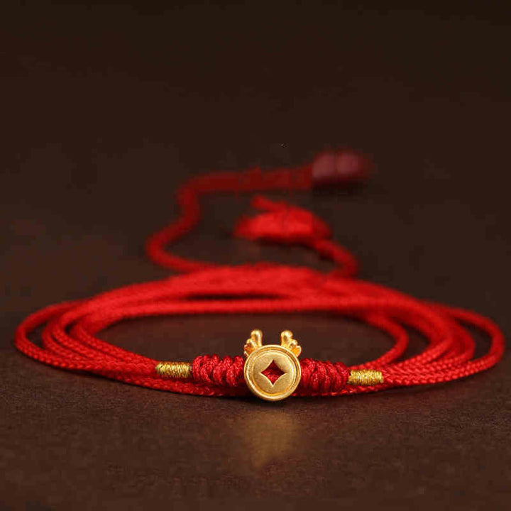 Buddha Stone 999 Solid Gold Red String Belly Chain