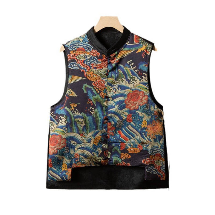 Buddha Stones Vintage Embroidery Flower Cloud Pattern Vest