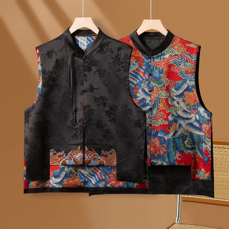 Buddha Stones Vintage Embroidery Flower Cloud Pattern Vest - image 1