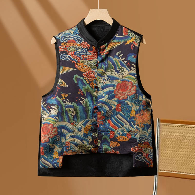 Buddha Stones Vintage Embroidery Flower Cloud Pattern Vest - Blue - US16，UK/AU20，EU48 (5XL) - image 8